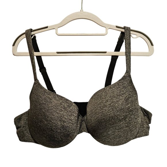 Cacique bra womans 40C True embrace T-Shirt  Grey Black underwire padded - Picture 1 of 11